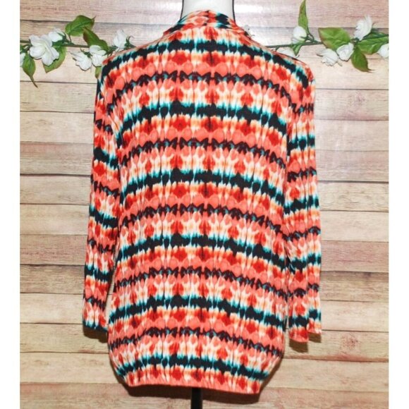 Jillian Nicole Ladies Abstract Blouse Top Size L Stretch 3/4 Sleeve Wrap Look - Picture 5 of 9